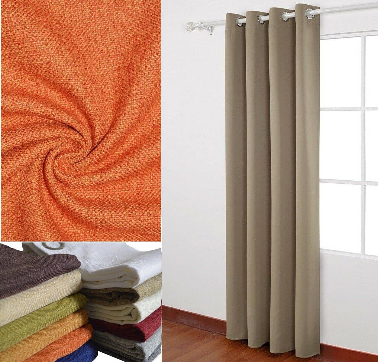 Tenda Semicoprente In Canapone Con Anelli E Borchie - 140x290 Cm, Colore Arancione (LVC-8), Tinta Unita - 2