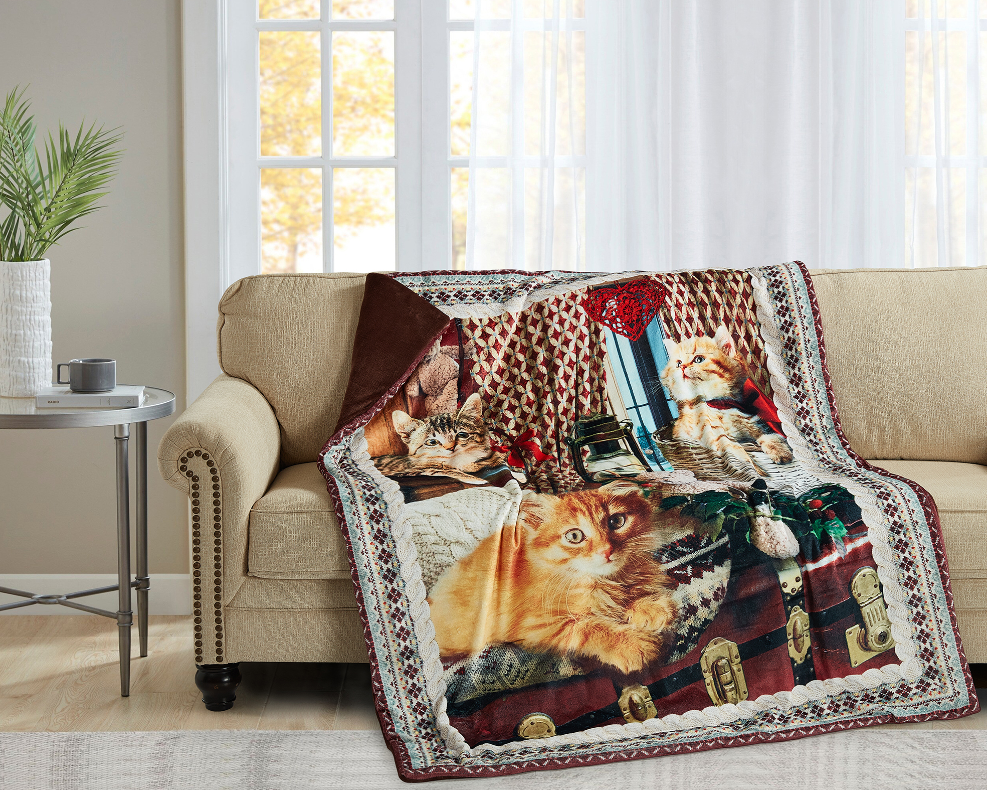 Coperta Pile Sherpa Natalizia Arcobaleno - Morbida Plaid 100% Microfibra Per Divano E Letto, Tema Festivo - 3