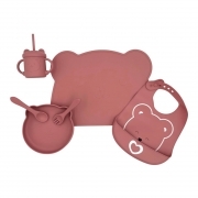 Set Pappa Svezzamento per Bambino, 6 Pezzi Set Pappa Bimbo con Silicone Antiscivolo Ventosa Piatto Bicchiere Cucchiaio Forchetta Bavaglino Tovaglietta, senza BPA Impermeabili